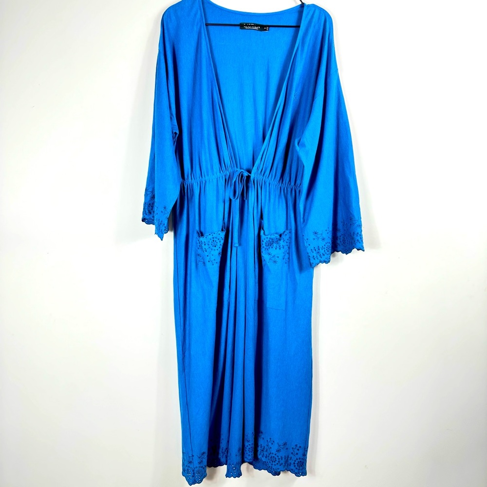 Lauren Ralph Lauren Black Label Embroidered Eyelet Robe Royal Blue Luxury
